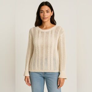 Molly Bracken Open Knit Cream Sweater with Ruffle Sleeves - Size Large